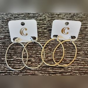 GORG GARDENS post style hoops, silver & gold tone.  For pierced ears. Retail $16